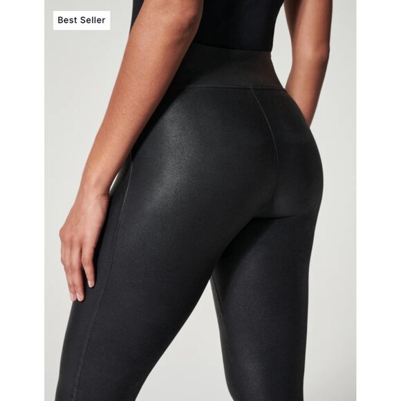 Spanx Faux Leather Leggings Womens Small Petite Black High Rise Stretch Gothic - Picture 3 of 16